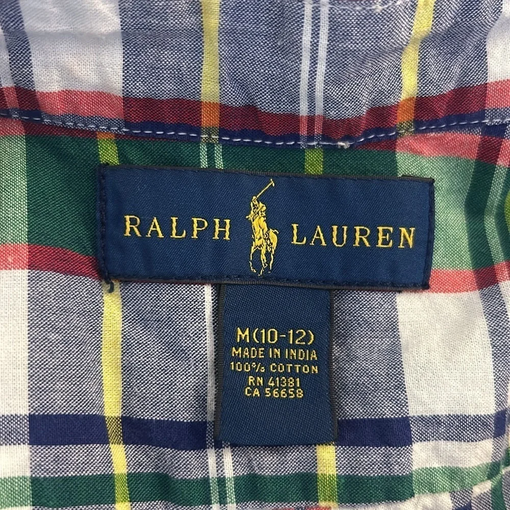 Ralph Lauren Boys Plaid Classic Short Sleeve Button Down Shirt Size Medium 10/12